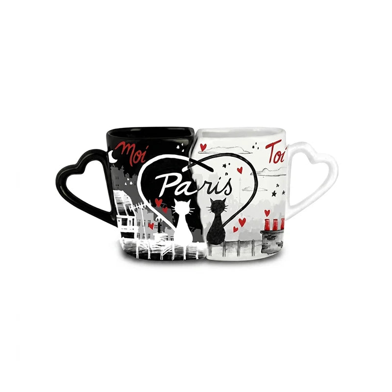 Paris Interlocking Couple Mugs Set