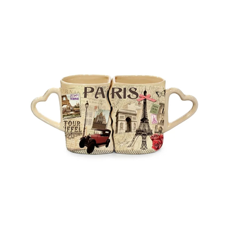 Paris Interlocking Couple Mugs Set