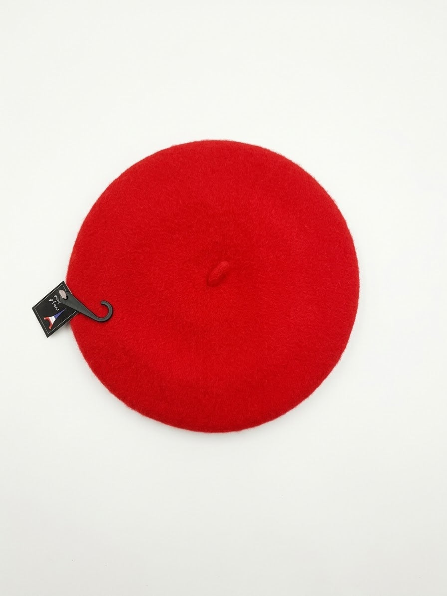 Béret français classique en laine rose vif