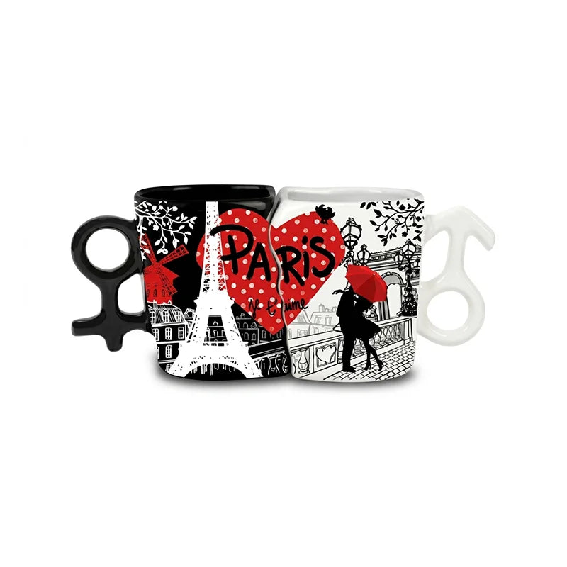 Paris Interlocking Couple Mugs Set