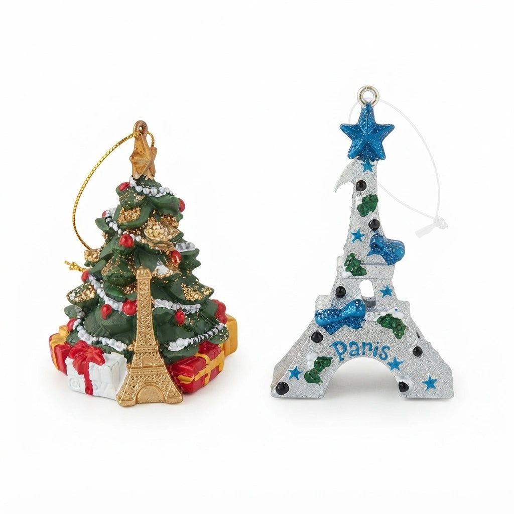 Paris Eiffel Tower & Christmas Tree Holiday Ornaments