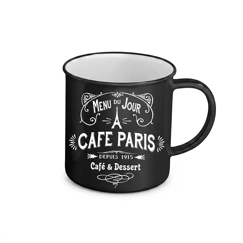 Vintage French Bistro Menu Du Jour Ceramic Enamel Style Mug