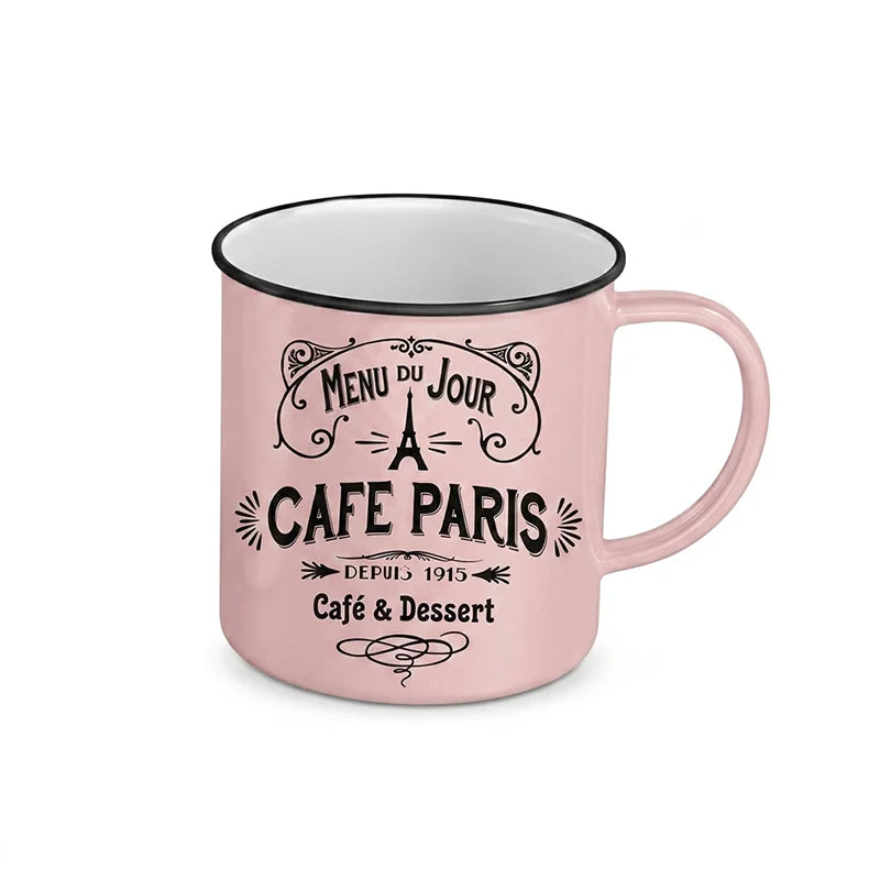 Vintage French Bistro Menu Du Jour Ceramic Enamel Style Mug