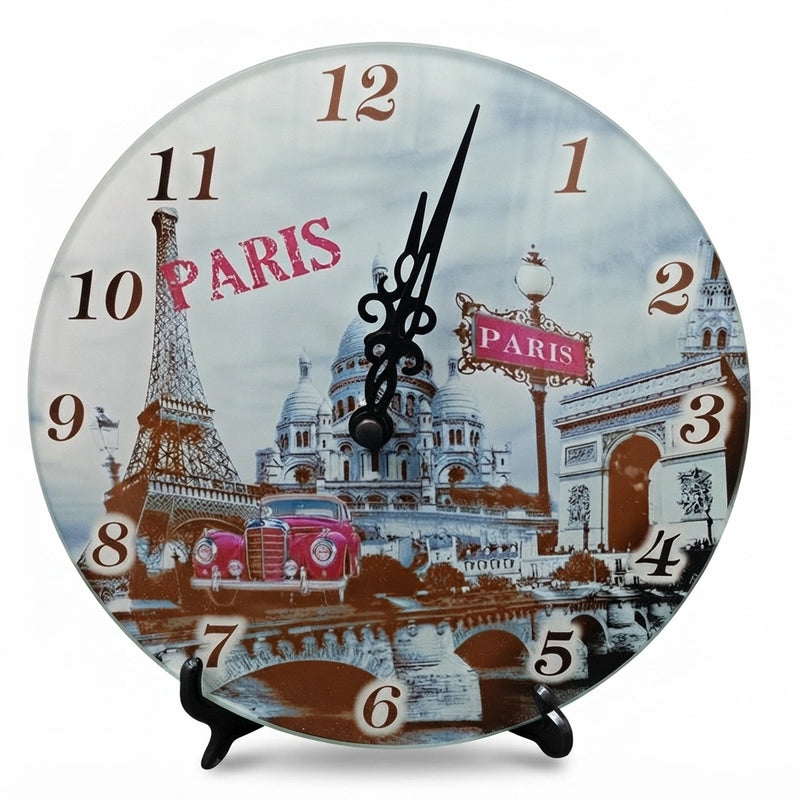 Vintage Paris Landmark Glass Table Clock