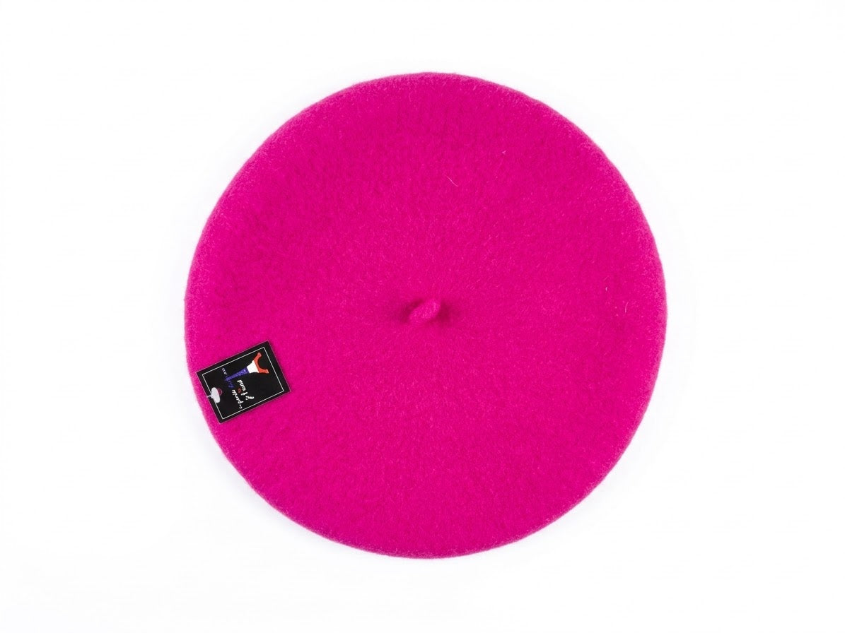 Béret français classique en laine rose vif